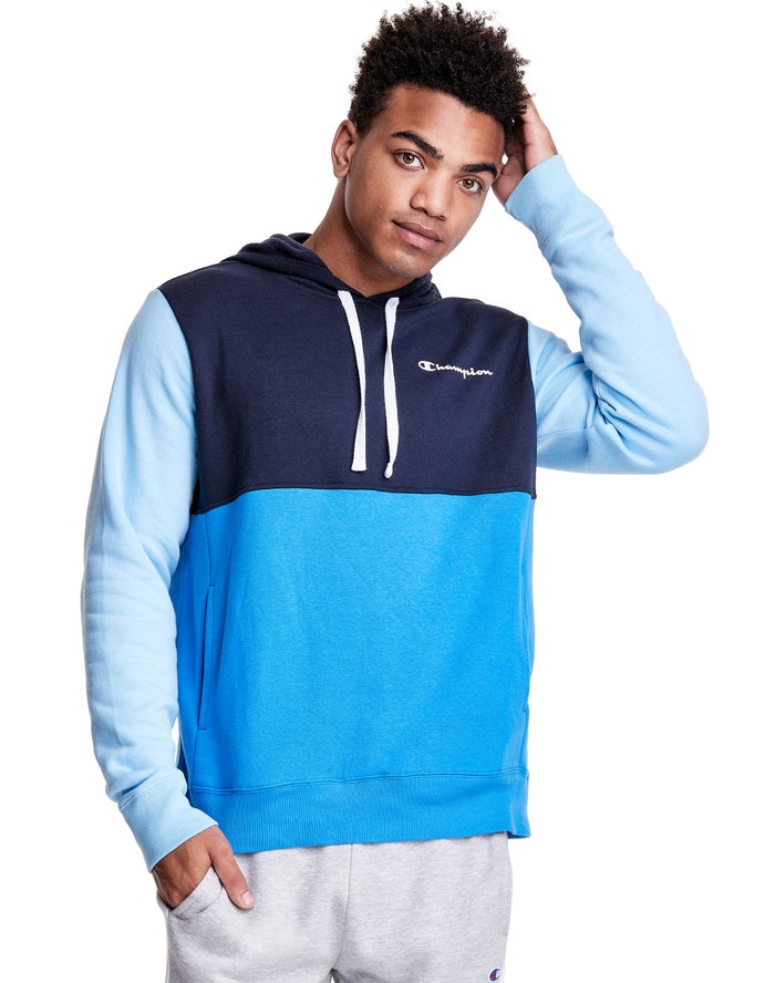 Champion Colorblock Fleece Hoodie Heren - Donkerblauw/Blauw - Belgie 4310VJTIB